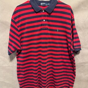 Vintage Polo Ralph Lauren Rugby Style Polo Shirt XL Red Navy Stripe Green Pony
